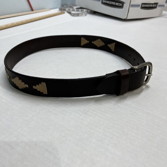 J Crew Belt Womens 30 Brown Genuine Leather Stitched Aztec Southwestern Cowgirl - Picture 4 of 11